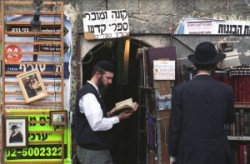        Before the Orthodox Jews bookshop in Mea Shearim.                                                         